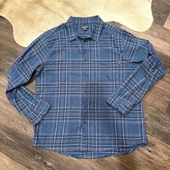 Eddie Bauer Flannel Shirt Men’s XL Blue Plaid Button Front 100% Cotton Soft - Picture 1 of 6